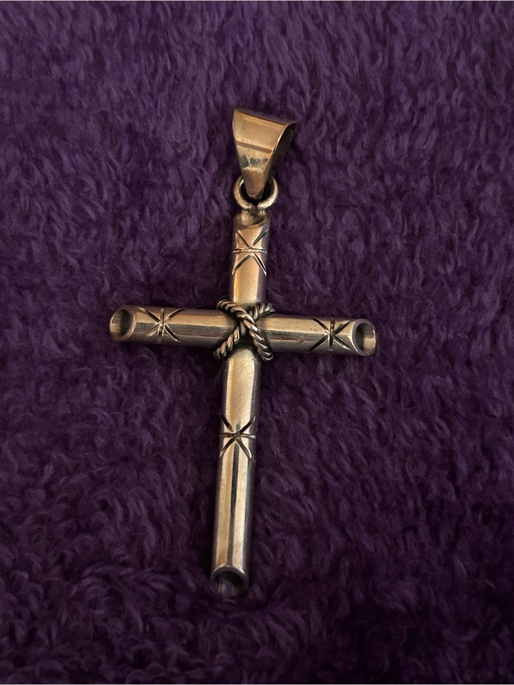 Sterling Silver (stamped) hollow reed design cross pendant large